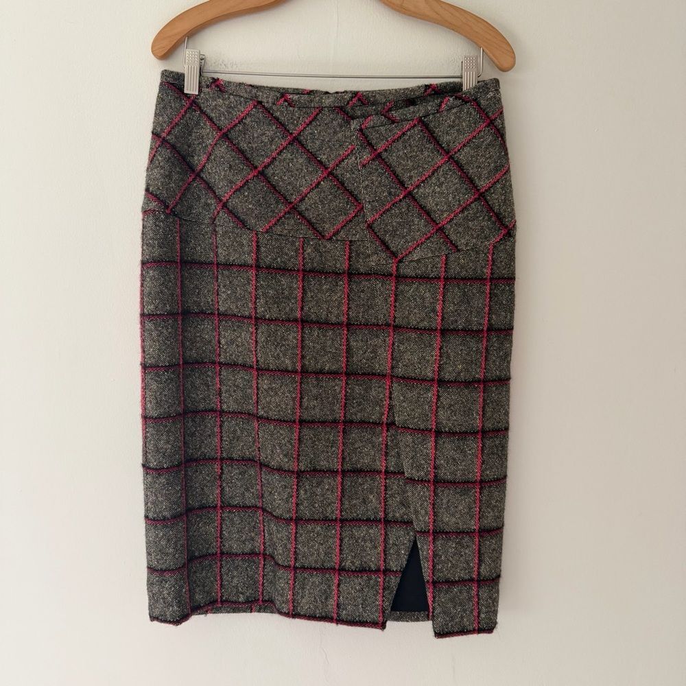 Carlisle Collection Vintage Tweed Skirt Brown Pink Check Wool Silk Mohair Size 6